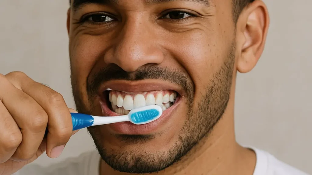 homem escovando os seus dentes corretamente