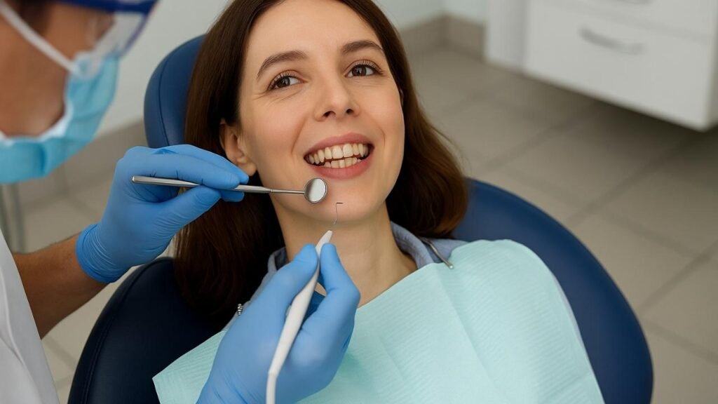 pessoa fazendo uma consulta de rotina com um dentista