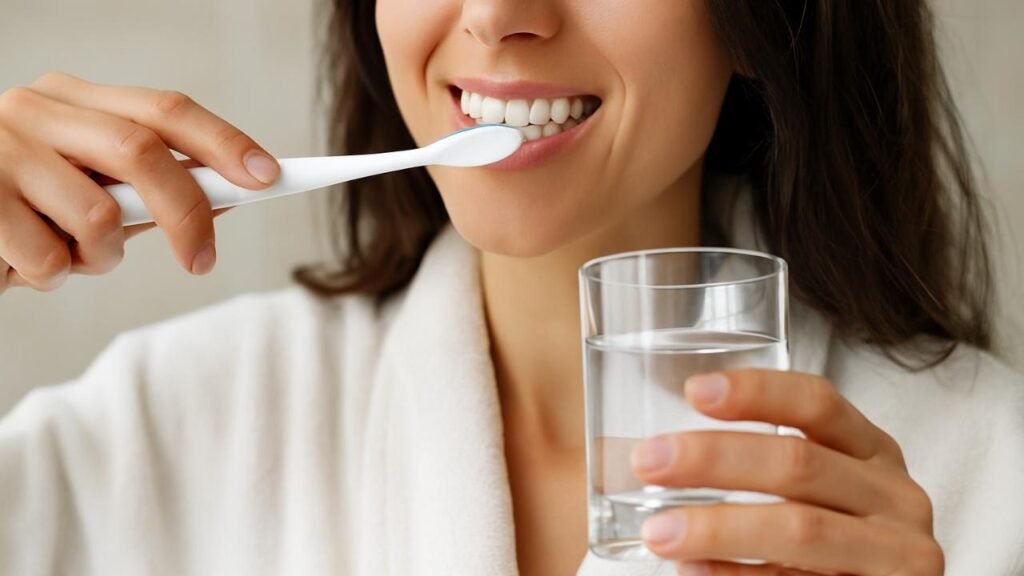 pessoa cuidando dos dentes após consumir alimentos e bebidas que mancham o esmalte dentário