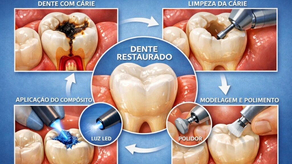 restauração dentária em quatro etapas