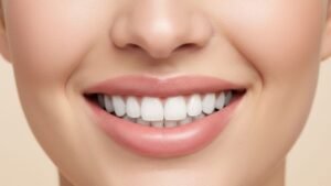 sorriso branco de uma paciente que sabe como cuidar das suas facetas de resina