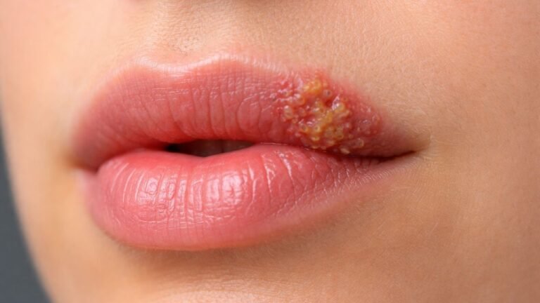 lábios de uma paciente com problemas de herpes labial