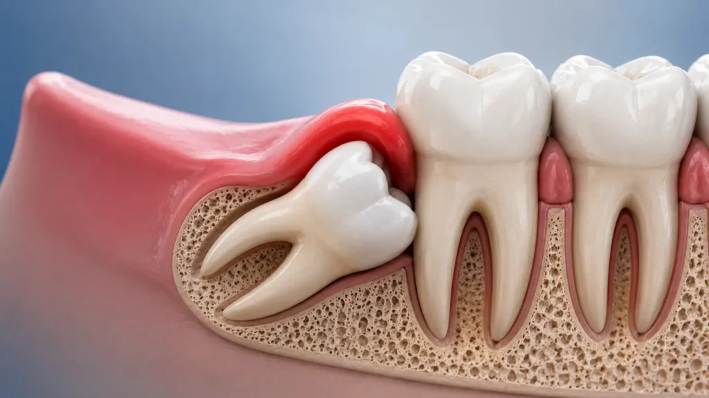 imagem mostrando um dente do siso torto e com possibilidades de dor futura no paciente
