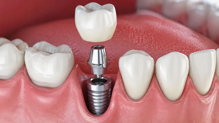 boca de uma pessoa aberta e um dente sendo implantado diretamente no pino